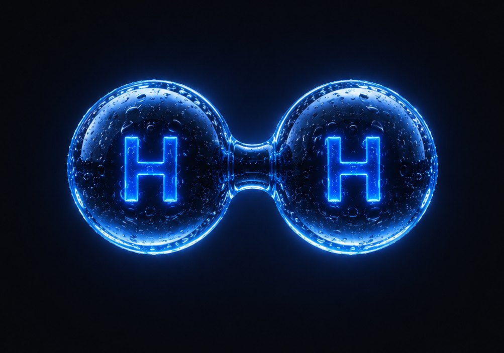 Two hydrogen atoms bonded as an H2 molecule